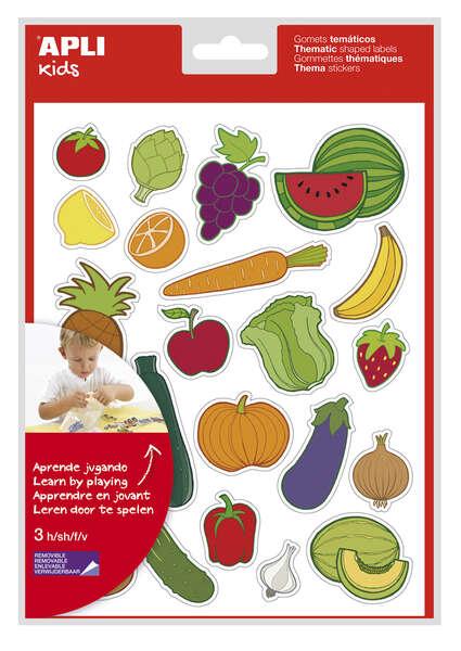Sacchetto appliqu di gomet a tema frutta e verdura - 69 gomet - adesivo removibile - illustrazioni divertenti - adesivo per la