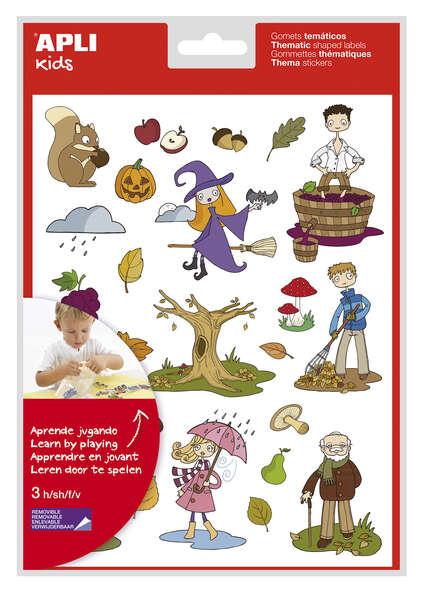 Sacca apli di gomet tematici autunno - 72 gomets in 3 fogli - adesivo removibile - illustrazioni educative - adesivo per la bas