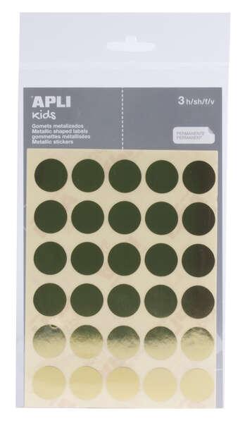 APLI Borsa Gomet Rotonda 20mm in colore oro con adesivo permanente - 90 gomet in 3 nebbie - ideale per lo sviluppo di una psic