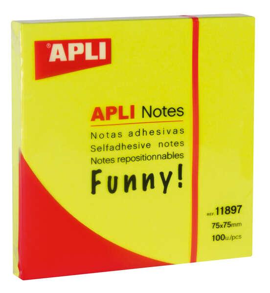 Note adesive applicate Funny 75x75mm - Blocco da 100 nebbie - Adesivo di qualitÃƒÂ  - Facile da decorare - Colore giallo fl
