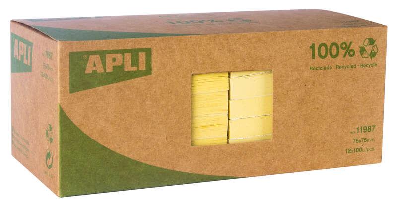 Note adesivo riciclate applicate classiche 75x75 - 12 blocchi da 100 fogli - adesivo di qualit - carta riciclata - giallo