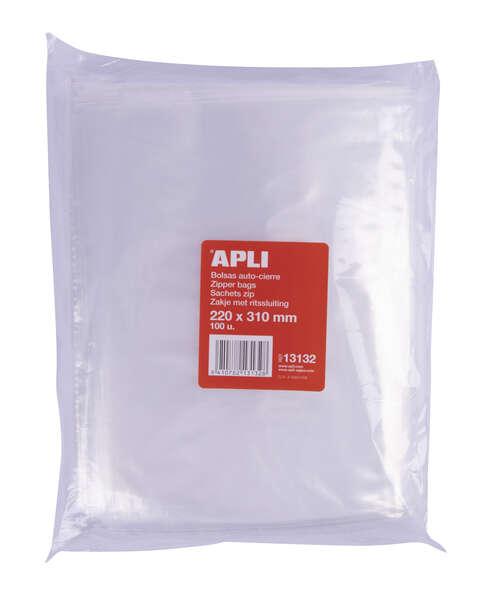 Sacchetti con zip APli Closura trasparente 220x310mm - Materiale LDPE - Manipolazione di chiusura sicura e facile - Uso aliment