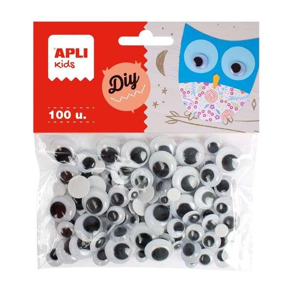 Confezione apparecchio da 100 occhi mobili adesivi arrotondati - Misura alimentazione 7 mm 10 mm 12 mm e 15 mm - colore nero