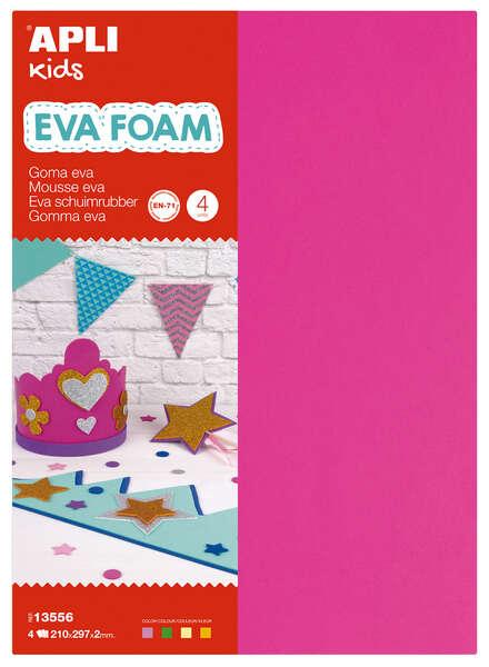 APPI Eva fluorescente - Formato A4 - 4 fogli - Fucsia verde giallo e arancione