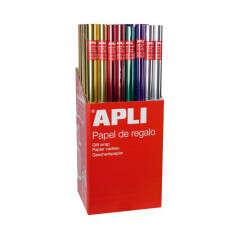 Espositore Apli da 55 Rotoli di Carta Regalo Metallizzata - 11 Rotoli per Colore - Misure Rotolo 070x2m - Colori Lilla Oro Arge