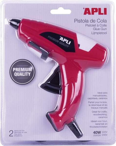 Pistola per colla a caldo Apli da 40 W per stick di 11 mm - Include 2 stick di colla da 11 mm x 10 cm - Colore rosso