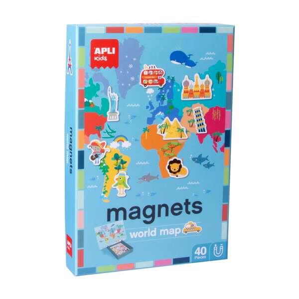 Gioco magnetico Mappamondo applicato - 1 scenario magnetizzato 36 x 38 cm - 40 zampe con disegni di monumenti e animali