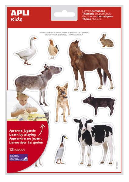 Temi reali di animali da allevamento - 144 gomets in 12 follies - adesivo removibile - ideale per los sviluppo di abilit motor