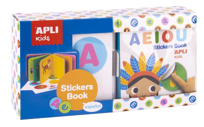 Libro applicato di vocali educativi - Taglia 100x100x40 - 10 pagine di cartone rigido di 3 mm - 5 fogli di gometti revibili - d