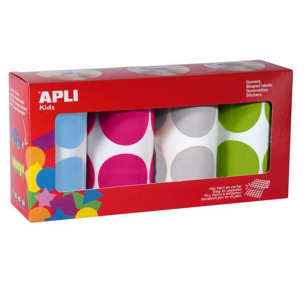 Applicazione rotonda 45mm - Confezione da 4 rotoli di colori assortiti - adesivo permanente - 1416 gomet per la confezione - s