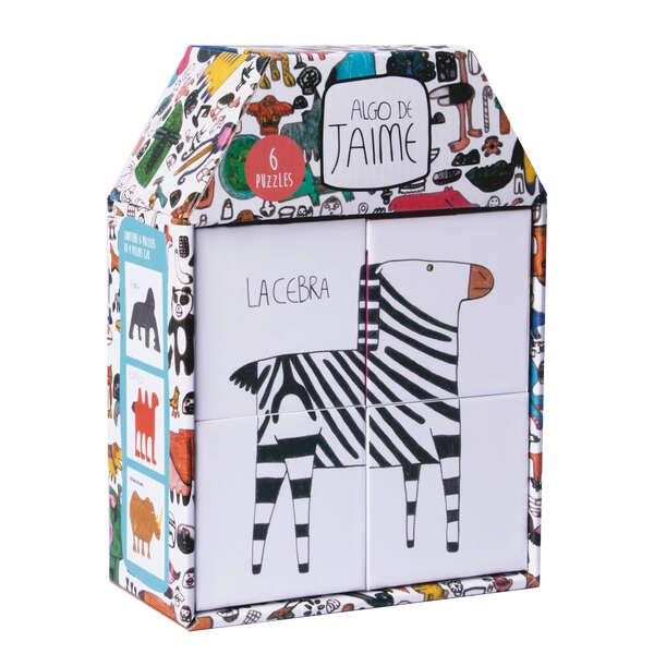 Puzzle per bambini Applici di 4 cubi - Design per animali - Dimensioni 7x7cm - Sviluppo delle competenze - Illustrato da Jaime