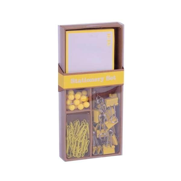 Set Ufficio Collezione Applici - 25 spille 80 clip da 28 mm 20 spille da 19 mm e foglietti adesivi da 100 lucine gialle fluo -