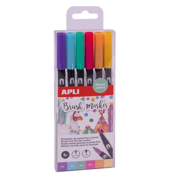Segnali waterproof doppia punta Applici - 1-4 mm e 1 mm - toni pastello - inchiostro base - miscetabile - pacco 6 colori