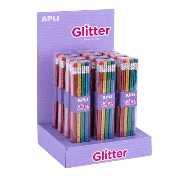 Collezione glitter appli Penship grafit con gomma - 2mm Hb - 12 pacchi di 8 pagine - 8 colori Glitter - Espositore 160x270x190m