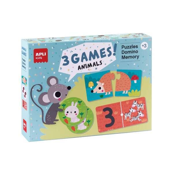 Set da 3 pezzi per animali 1 puzzle da 24 pezzi 1 domino da 36 pezzi e un memory da 24 a 24 pezzi.
