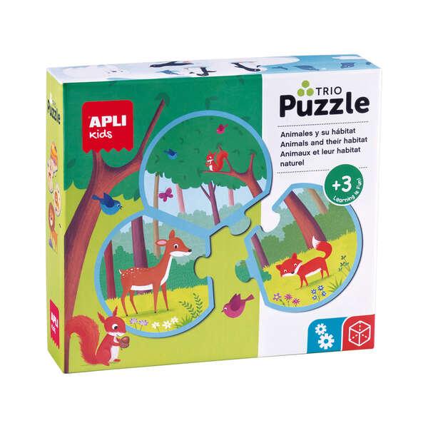 APPRI PUZLE TRIO ASSOCIAZIONE ANIMALE E IL SUO Habitat - 9 cm - 24 pezzi quadrati - 8 puzzle diversi - potere della visione sp