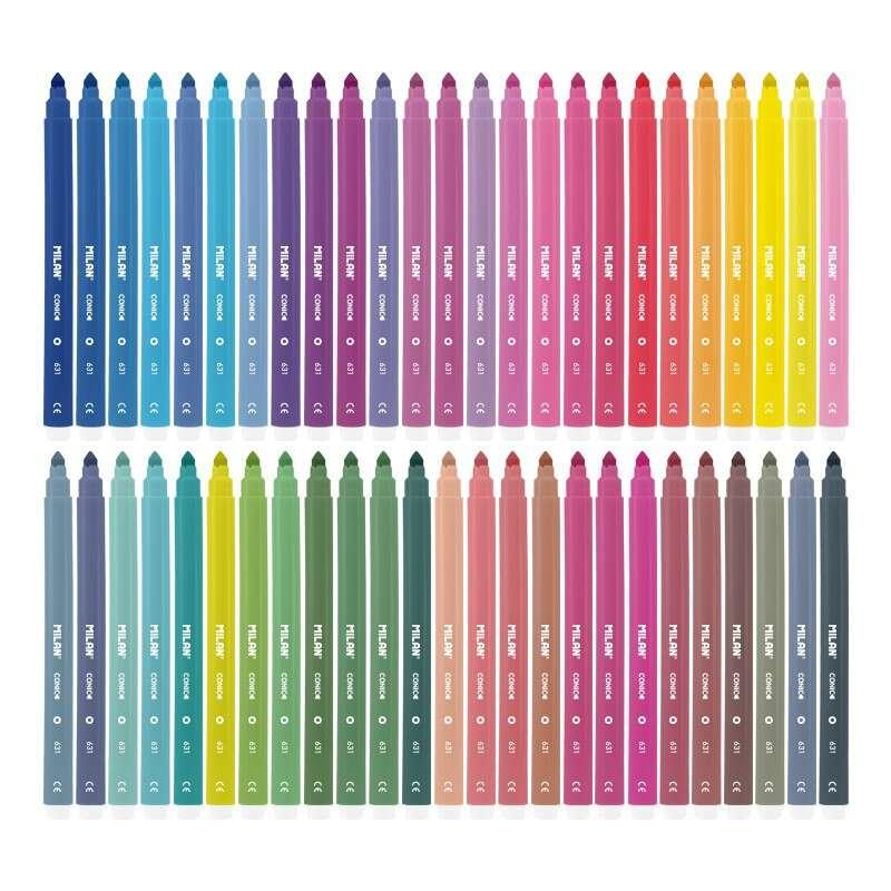 Milano Confezione da 50 pennarelli - punta conica 5mm - incisione ad acqua - lavabili - colori standard