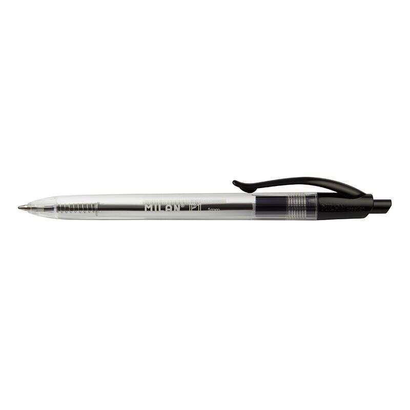 Milan P1 Boligraph retrattile Boligraph - Punta rotonda 1mm - corpo trasparente - colore nero