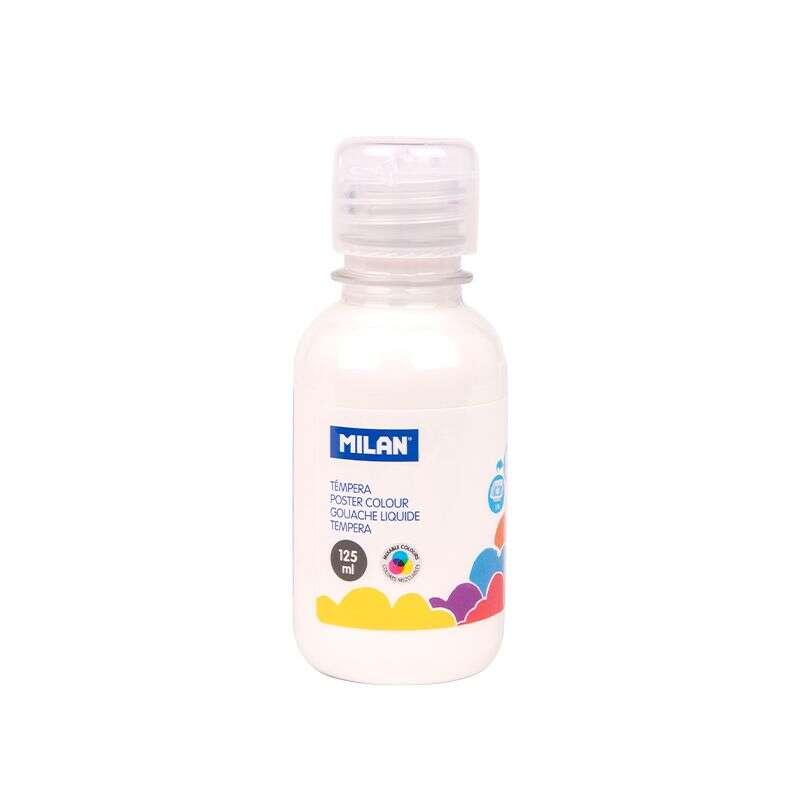 Bottiglia Tempera Milano 125ml - Tappo Dispenser - Asciugatura Rapida - Miscelabile - Colore Bianco