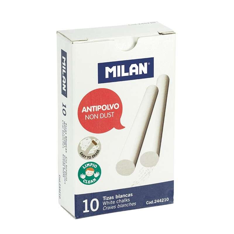 Confezione milanese da 10 gessi al carbonato di calcio - tondi - antipolvere - non contiene caseina n gesso - colore bianco