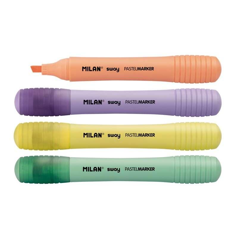 Milan Sway Espositore di 7 pacchetti di 4 marker pastello - Suggerimento di Bevelar 2 - 4 mm - Ideale per sottolineare - Colori