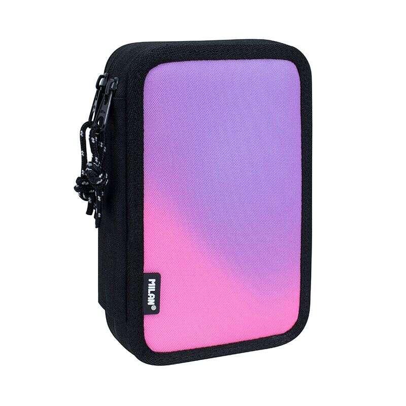 Astuccio Milan Sunset a 2 livelli con 2 gomme temperamatite matita penna compatta righello 12 matite colorate e 18 pennarelli -