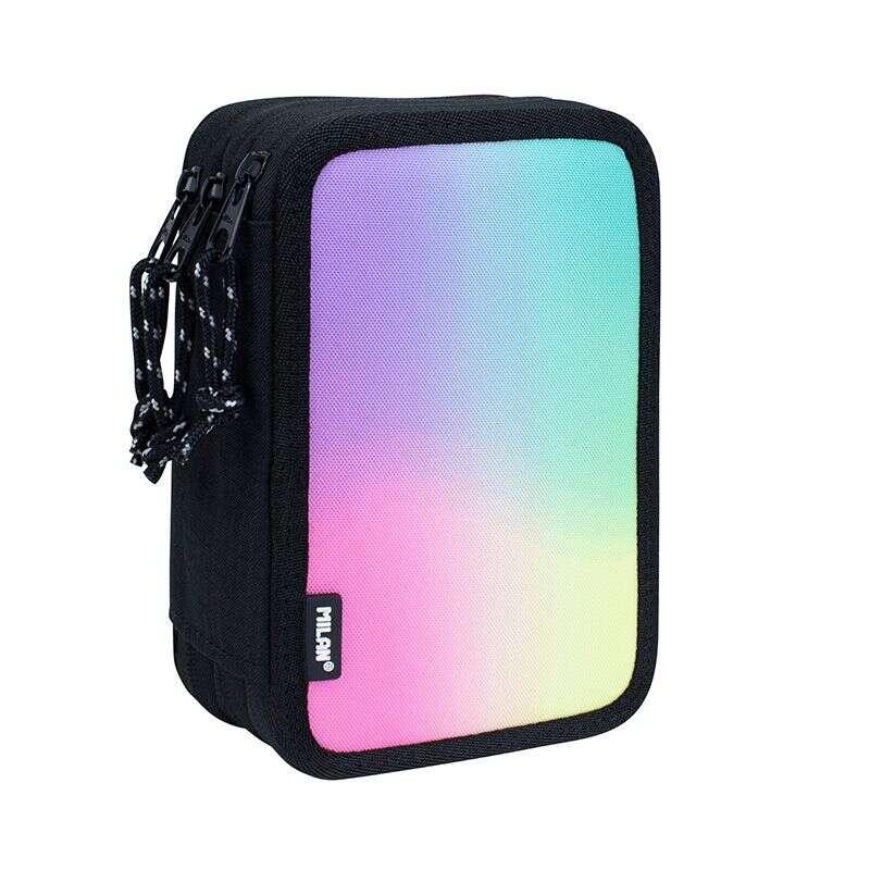 Milan Sunset Plumier di 3 storie con gomma cancellata, piano, matita, bowling a 3 capsule, regola, 12 matite colorate, 6 campat