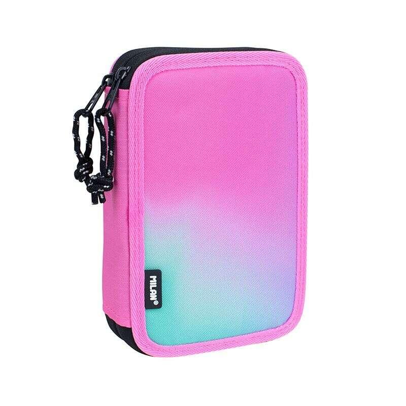 Astuccio Milan Sunset a 2 livelli con 2 gomme temperamatite matita penna compatta righello 12 matite colorate e 18 pennarelli -