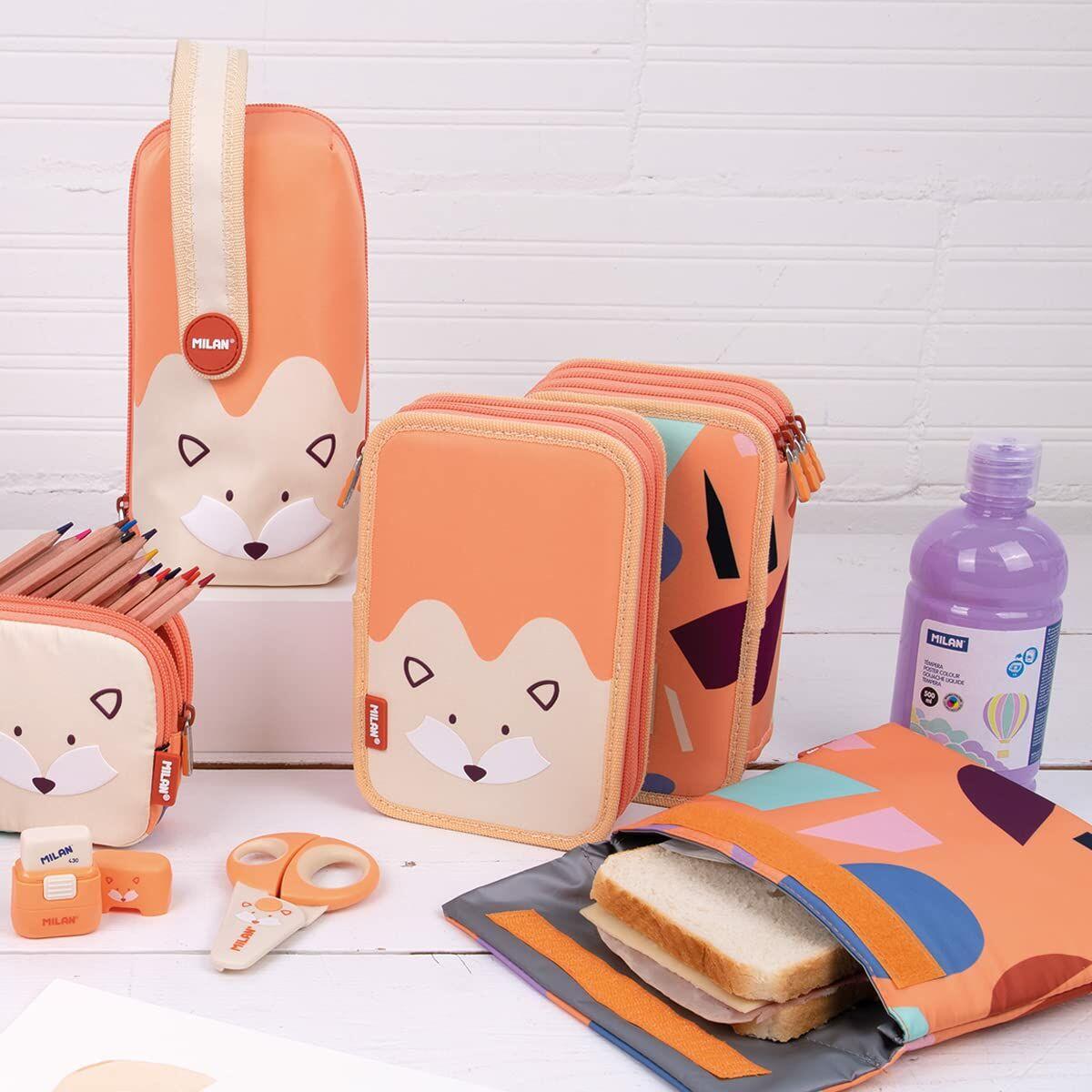 Astuccio Doppio Milan Fun Animals Arancio 19,5 x 13 x 5 cm 36 Pezzi