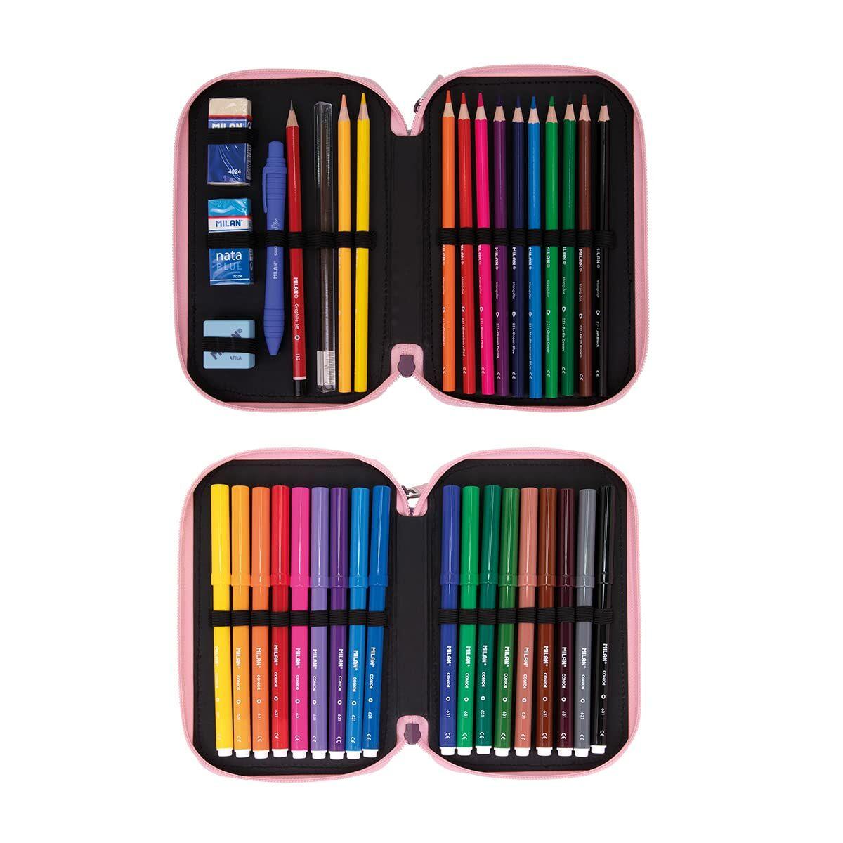 Astuccio Doppio Milan Fun Animals Arancio 19,5 x 13 x 5 cm 36 Pezzi