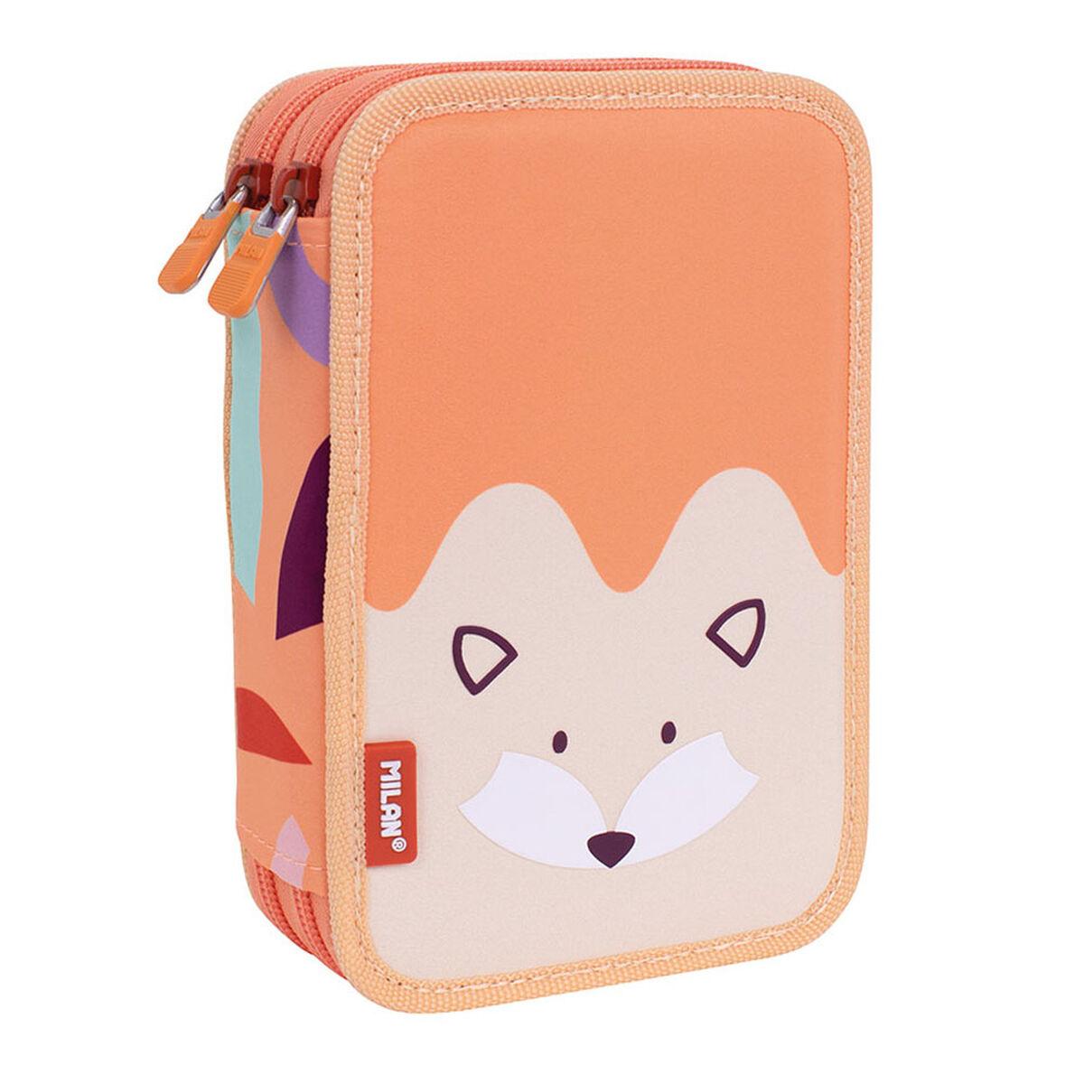 Astuccio Doppio Milan Fun Animals Arancio 19,5 x 13 x 5 cm 36 Pezzi
