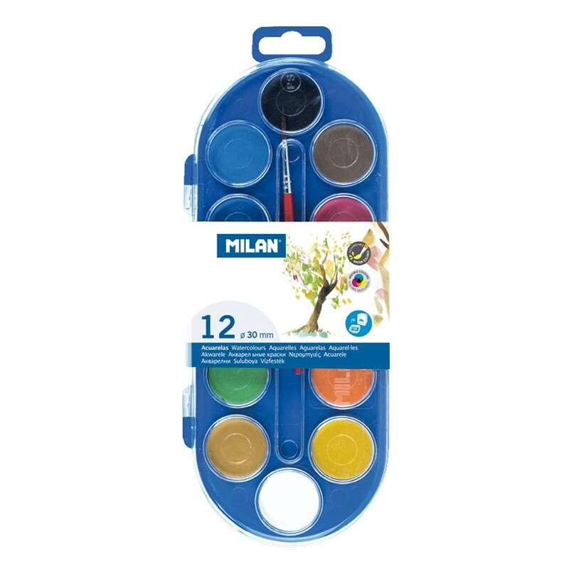 MILANO 80011 Astuccio da 12 Acquerelli ÃƒËœ30 mm + 101 Pennello - Mixtable - Colori assortiti