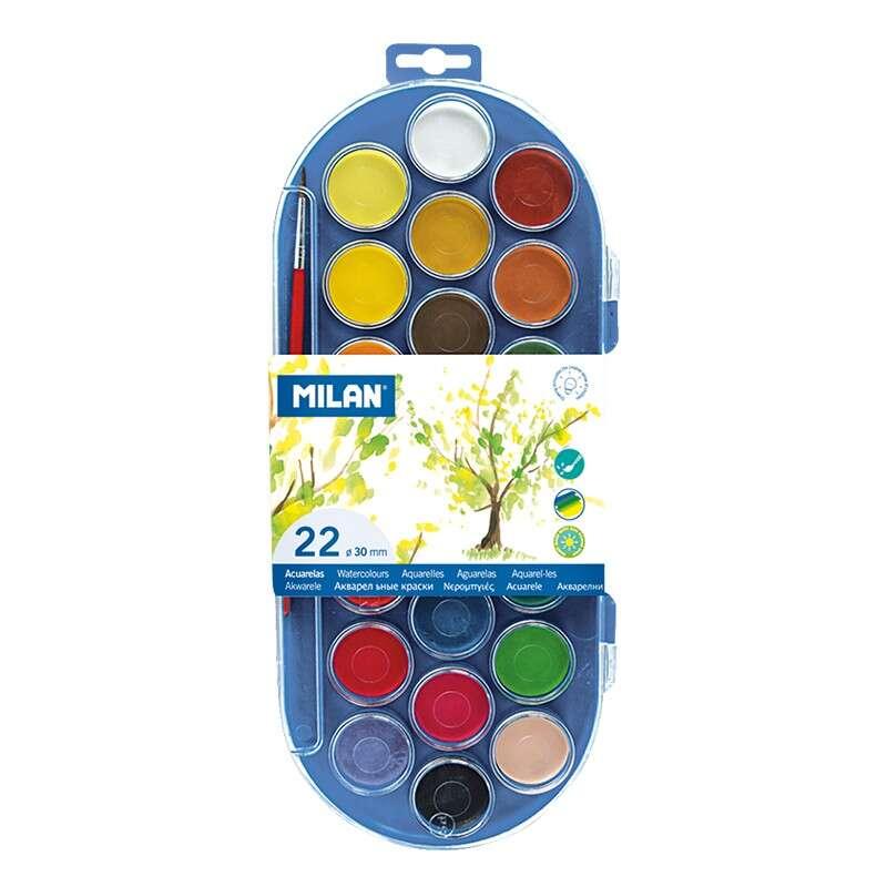 Milan 80022 Astuccio da 22 Acquerelli ÃƒËœ30 mm + 101 Pennelli Serie - Mixtable - Colori assortiti