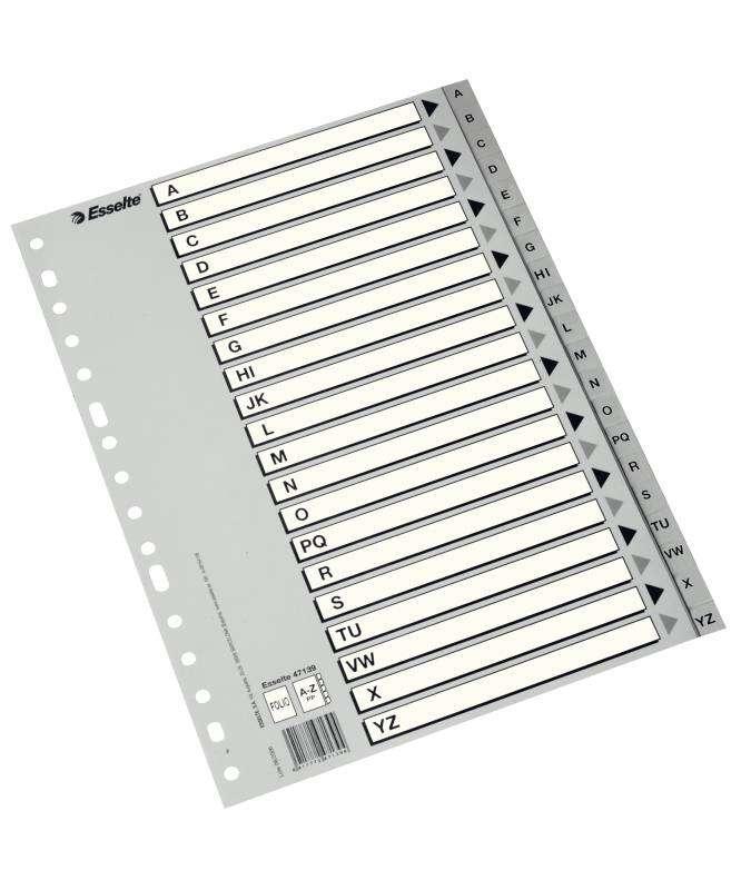 Esselte Alfabeti in plastica con copertina Folio - PP - Tipo A-Z - Indice in cartoncino cartoncino bianco e nero - Grigio Tipo
