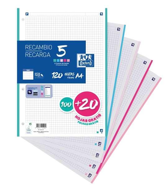 Oxford 5 ricambi formato A4 5x5mm 4 trapani - 100 fogli 20 uscite - 5 colori pastello