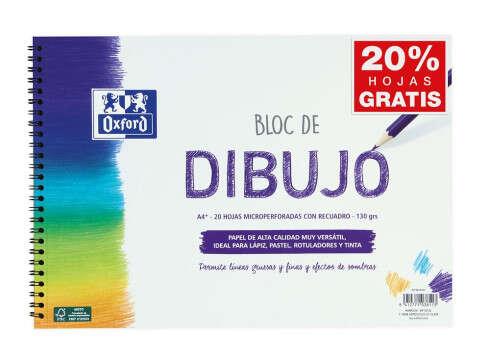 Oxford School Drawing Pad Formato spirale A4 reattibile - 20 fogli microperforati 130GR Colore naturale - lettera con superfici