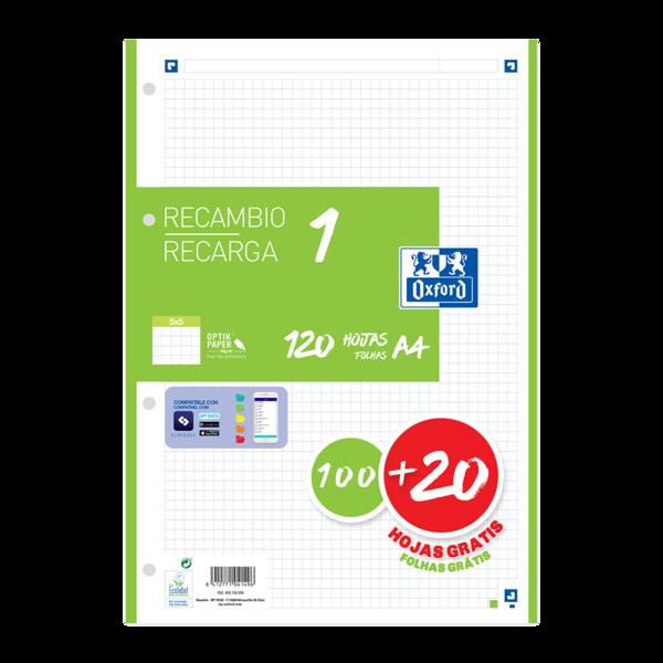 Ricarica A4 Oxford School - 5x5 - 100+20 fogli - Colore verde