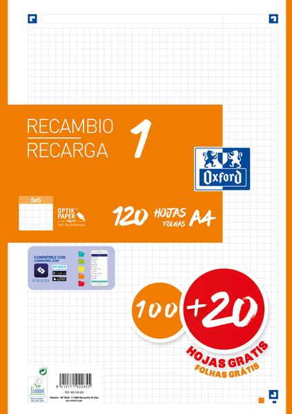Ricarica A4 Oxford School - 5x5 - 100+20 fogli - Arancione