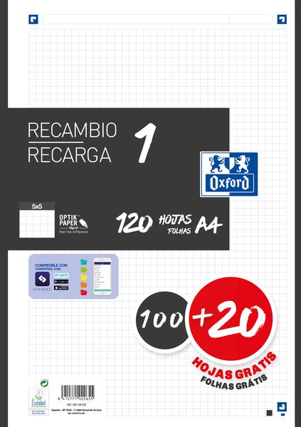 Ricarica A4 Oxford School - 5x5 - 100+20 fogli - Colore nero