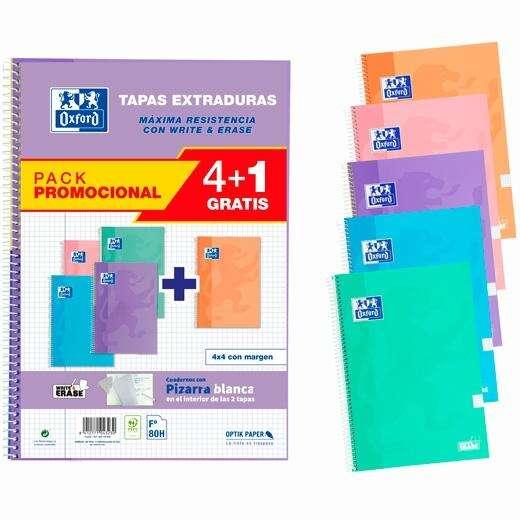Oxford Classic Write & Erase Pack 41 5 Quaderno a spirale Follio Crich 4x4mm - 80 fogli - Copertine Straggenti con bianca ardes