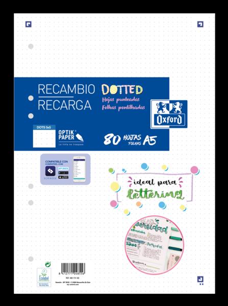 Confezione di ricarica A5 Oxford School Dots da 80 fogli - Carta di alta qualità - Punti per organizzare i tuoi appunti