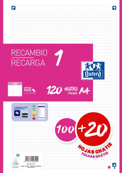 Ricarica A4 Oxford School - 5x5 - 100+20 fogli - Colore fucsia