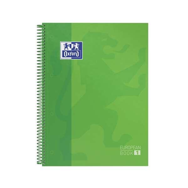 Oxford EuropeanBook1 Quaderno a spirale A4 Gardery 5x5mm - 80 nebbie - Verde Brillante Finito Extra -Ripartizione - Verde Fasci