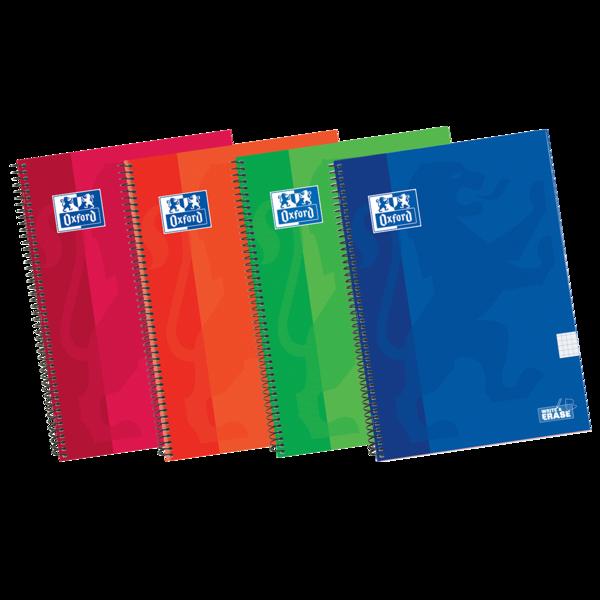 Quaderno a spirale 4a scrittura e cancellazione Oxford School Classic - Copertina extra rigida e resistente - 4x4 con margine -