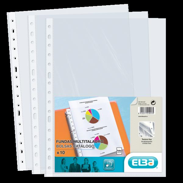 Elba Confezione da 10 copertine multiforo Folio standard - Materiale PP 70 - Trasparente e Cristallino
