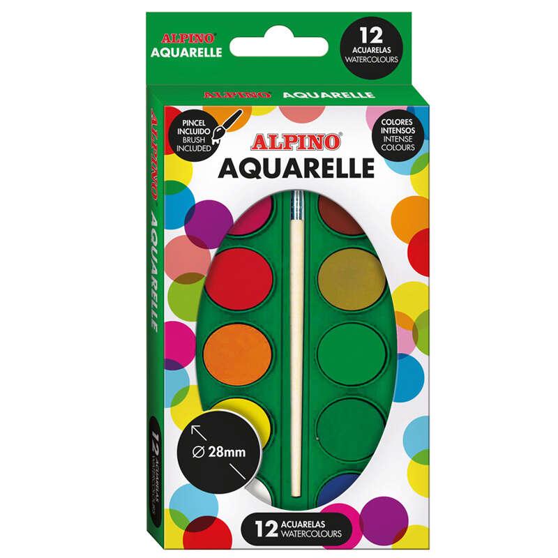 Pacchetto ad acquerello alpino 12 - diametro 28 mm - Colore intenso - Include la spazzola - Colori assortiti