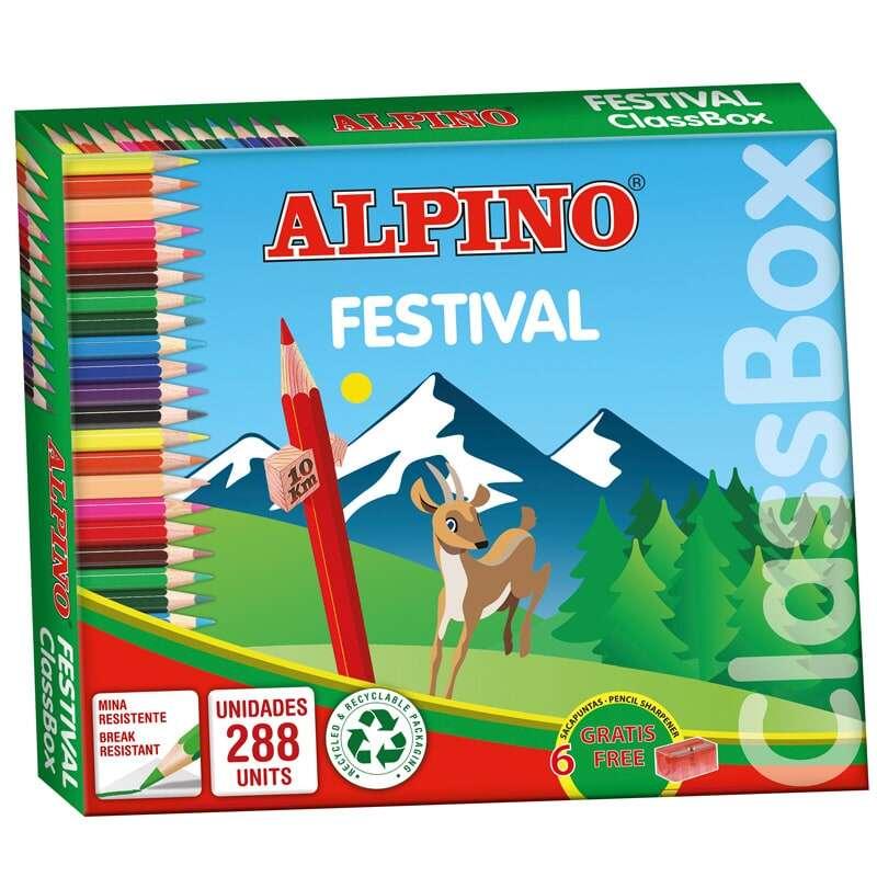 Festival del pacchetto alpino di 288 penne esagonali colorate - Mine da 3 mm - 12 colori x 24 unità - Ideale per le scuole - C