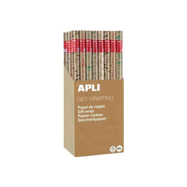 Display Apli da 55 rotoli di carta regalo Kraft Fun - 11 rotoli per colore - Misure rotolo 070x2 m - 5 disegni