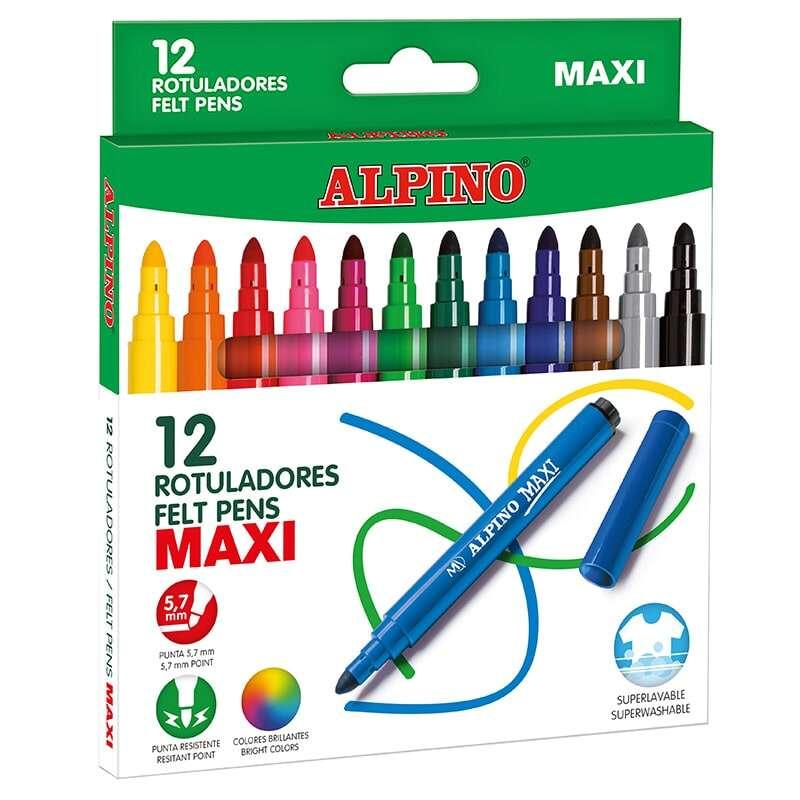 Pacchetto alpino di 12 marker maxi spessi - punta da 6 mm - colori superlavabili, resistenti, resistenti e luminosi - ideale pe