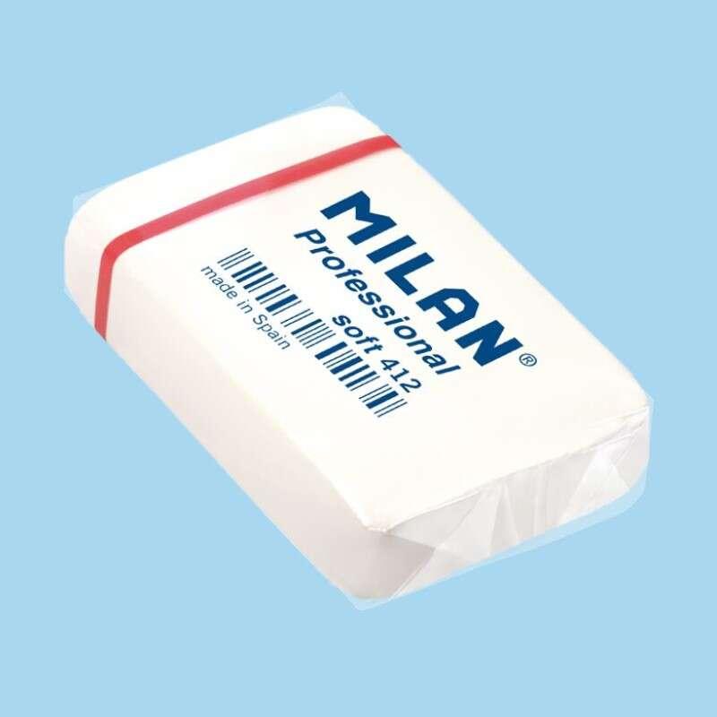 Gomma Rettangolare Milan Professional Soft 412 - Pangrattato - Gomma Sintetica - Confezionata Singolarmente - Bianco